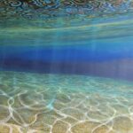 Sunlight patterns in sandy bottom seafloor. Painting by Carlos Hiller.