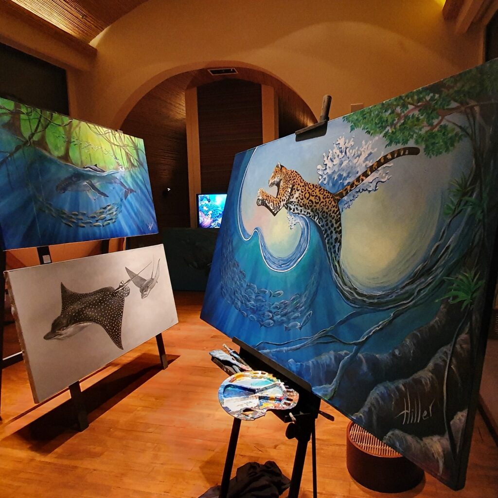 Carlos Hiller marine artist exhibition at Andaz Hotel Guanacaste, Costa Rica.