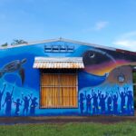 Leatherback seaturtle mural at Parismina, by marine artist Carlos Hiller