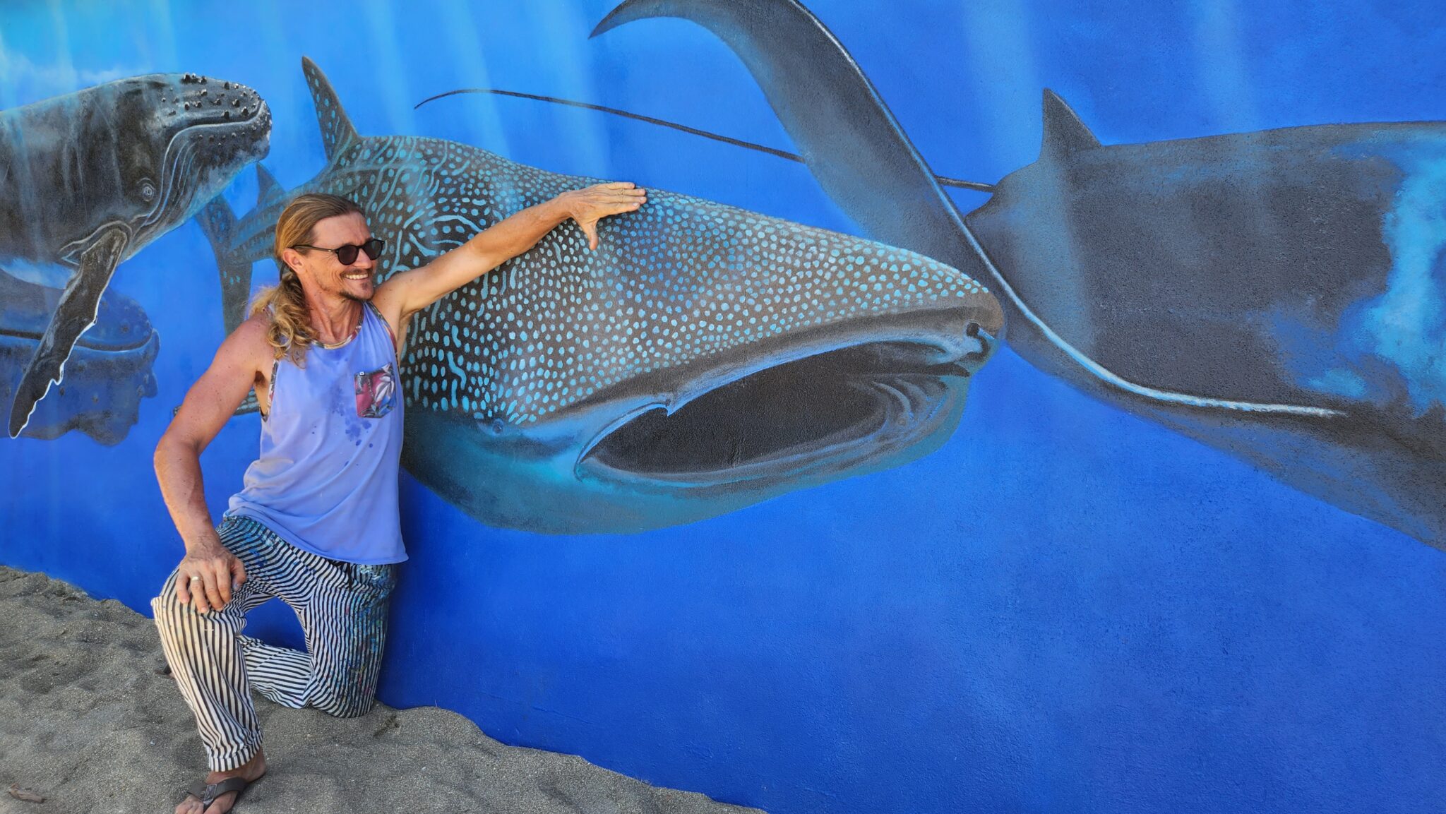 Whale shark mural at Caño Island National park, by artist Carlos Hiller.