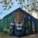 Carlos Hiller Jaguar art mural at Parque Nacional Tortuguero, Costa Rica.