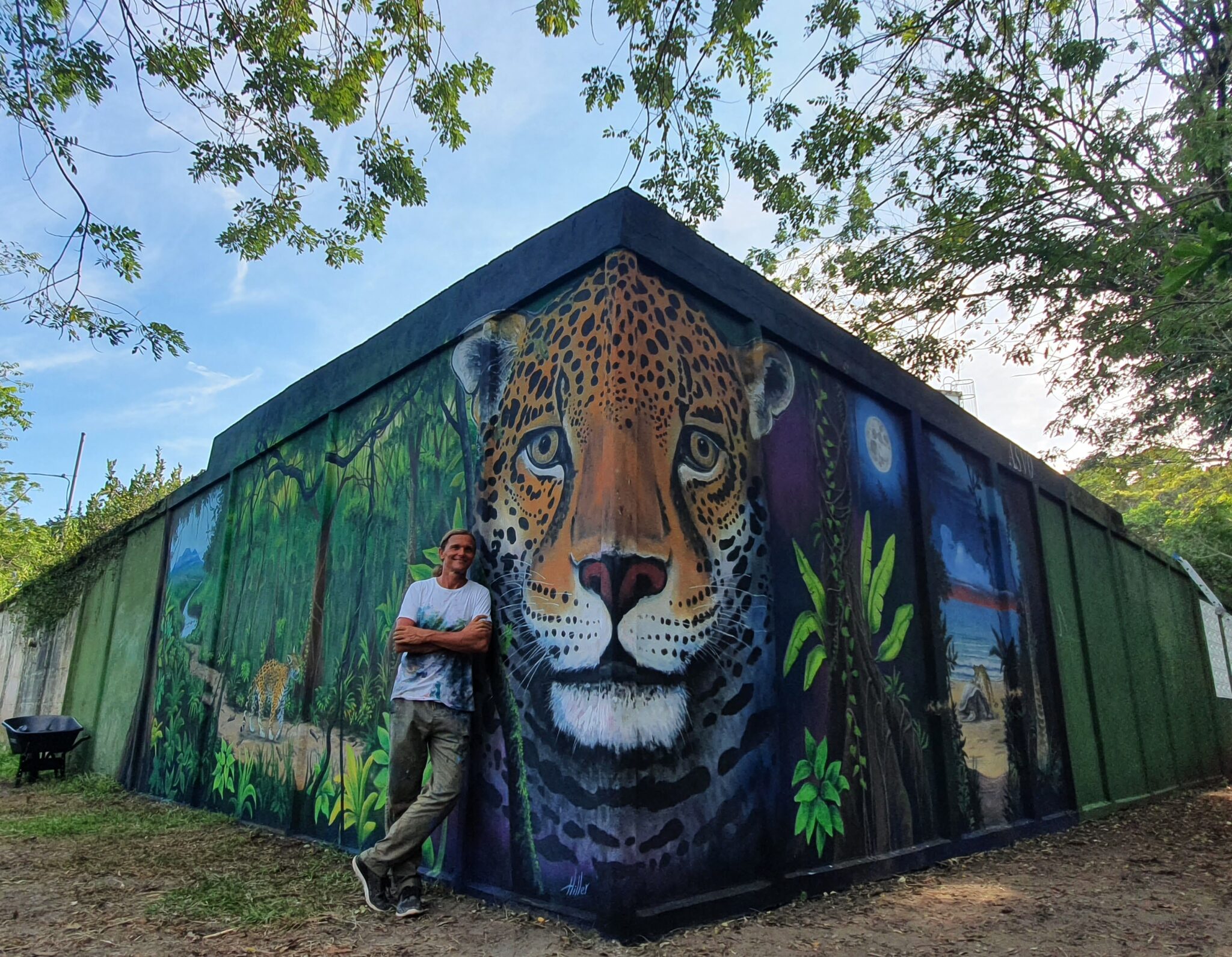 Carlos Hiller Jaguar art mural at Parque Nacional Tortuguero, Costa Rica.